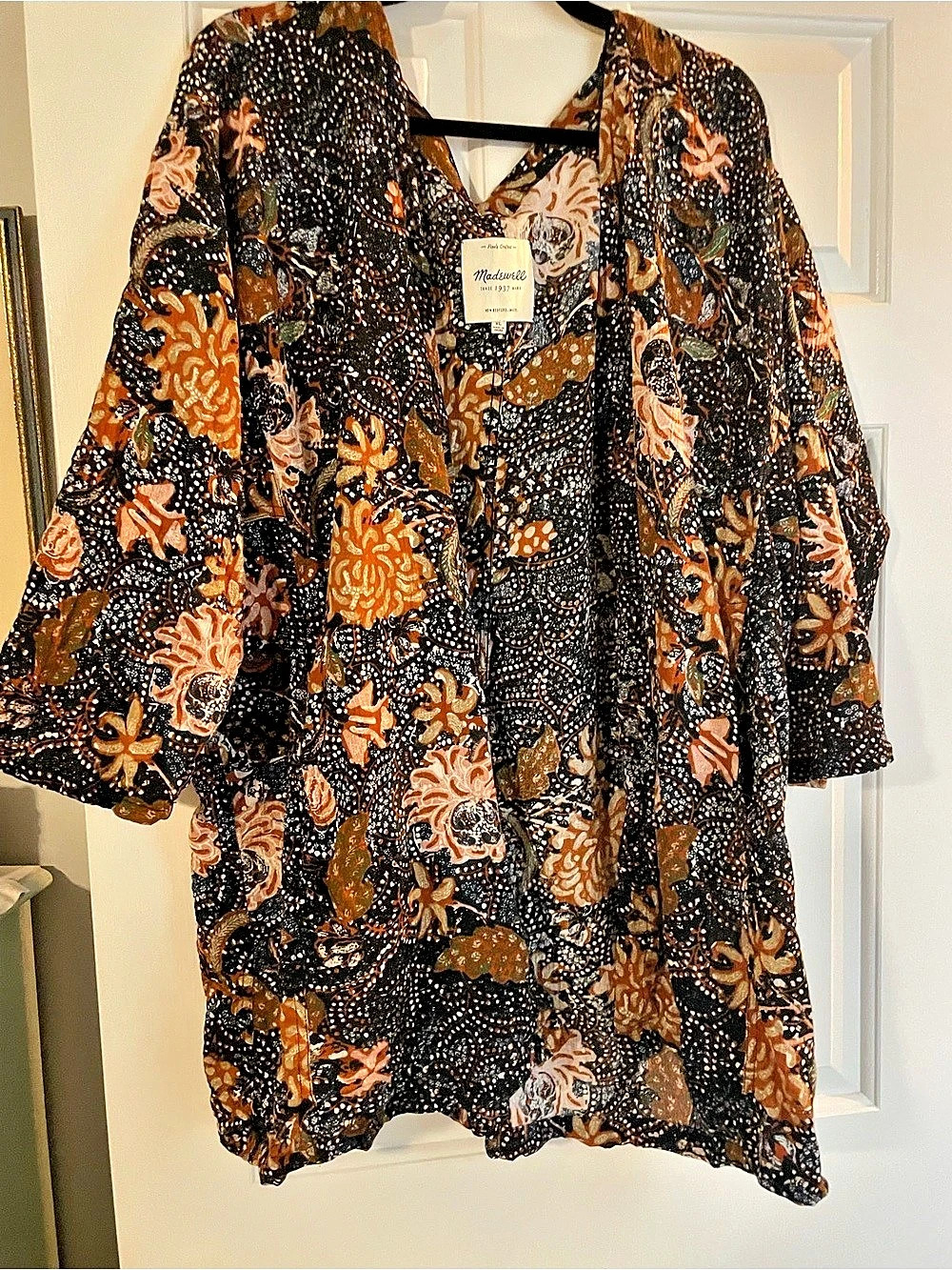 Madewell Robe Jacket in Bali Blooms Floral Tunic Black & Orange XL